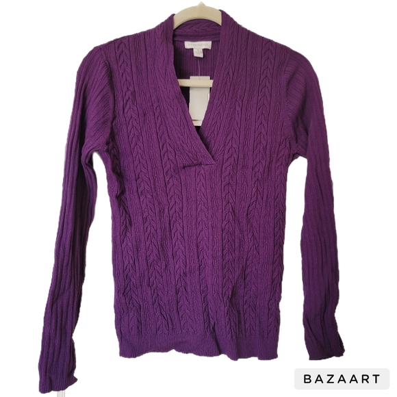 Charter Club Sweaters - Charter Club Sweater Womens M Medium Purple Long Sleeve Pullover V-Neck Cable